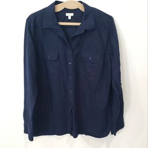 Talbots Factory Long Sleeve Linen-Cotton Blend Button Down Shirt, Size XL